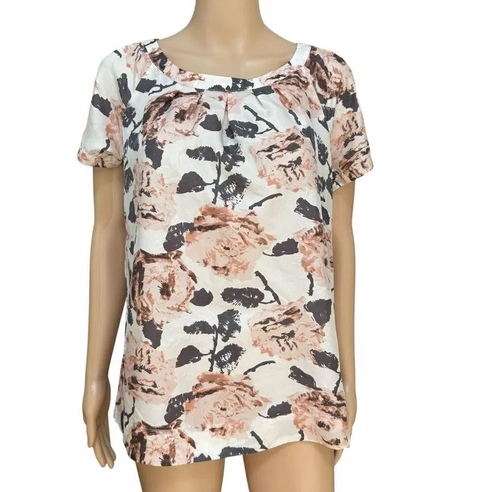 CABI 100% silk ivory floral blouse size M